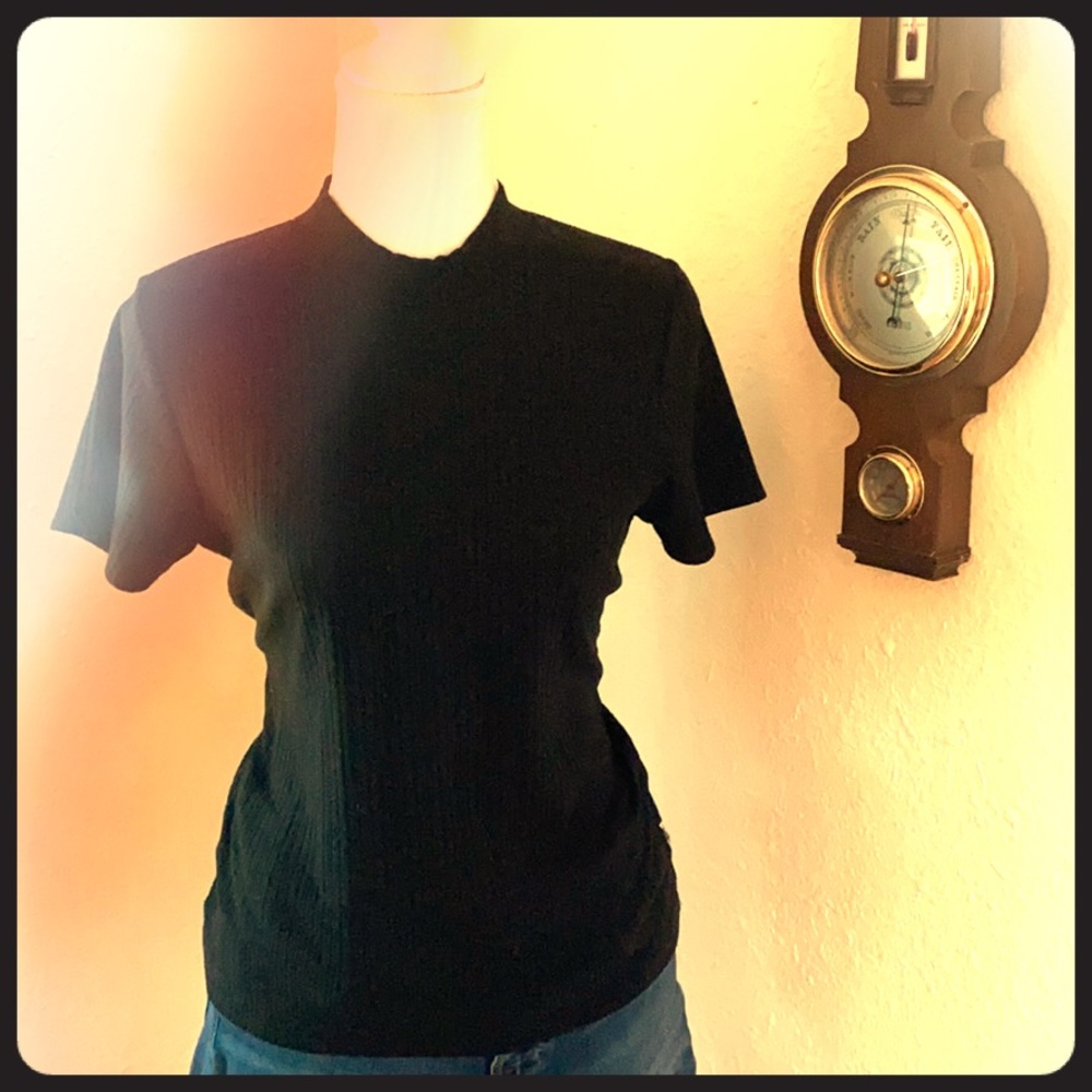 Black Mock-Neck Ribbed Tee